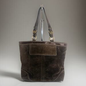 Vintage Retired Suede Coach 10442 Brown Beaded Tote Shoulder Bag